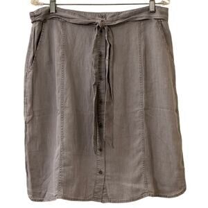 Downeast Grey Belted Skirt Button Front Pockets Size Large